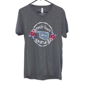 Calamity Jane’s Gray V Neck Graphic Tee Shirt
